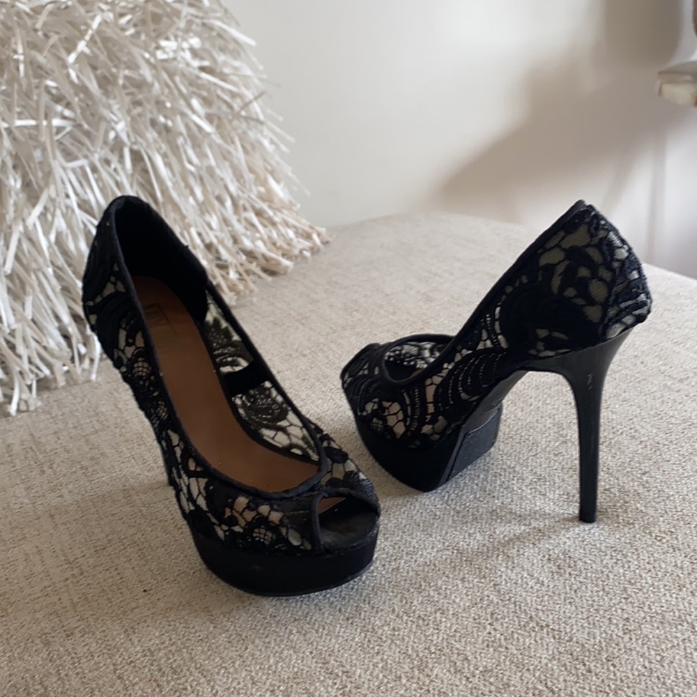 🪞NEW stunning black nude lace open toe heels in size 6 - Picture 10 of 17